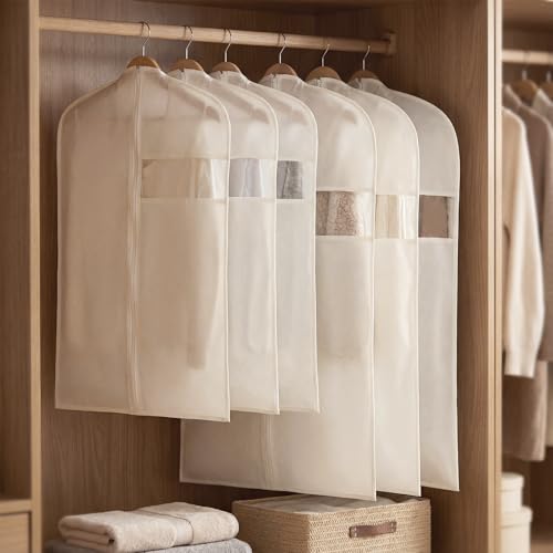 Aliceset 6 Pcs 40 Inches 50 Inches Cotton Garment Bags for Hanging Clothes, Canvas Suit Bags for Clothes Coats Jackets Shirts Closet Storage Travel Gusseted Hanging Garment Cover - size: 40 inches 50 inches