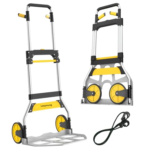 Aluminum Folding Hand Truck 309lb Capacity - Collapsible Dolly Cart with 47.3" Adjustable Handle, TPR Wheels & Portable Hand Truck Design, 11lbs Lightweight Storage Solution (No Assembly) - color: Yellow, size: 309lb
