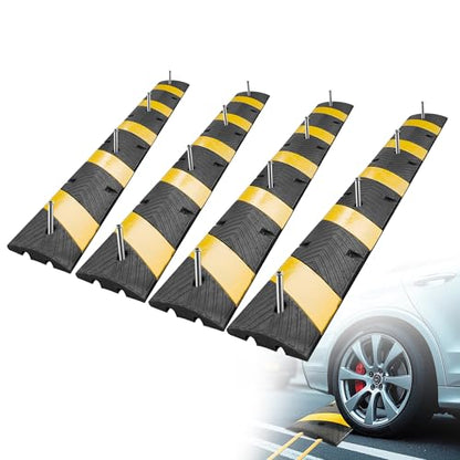STARSIGNS 72" Heavy Duty Rubber Speed Bumps (4 Pack) - Cable Protector Ramp for Driveway Asphalt Concrete Gravel with Bolt Spikes Anchors for Parking Lot, Warehouse, Road - size: 72" 4 Pack