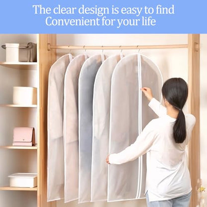 TORONTOKYO 25 Pack 55" Hanging Clear Plastic Garment Bags with Zipper Translucent Long Dress Bags Clothes Cover for Closet Storage and Travel - color: 55"