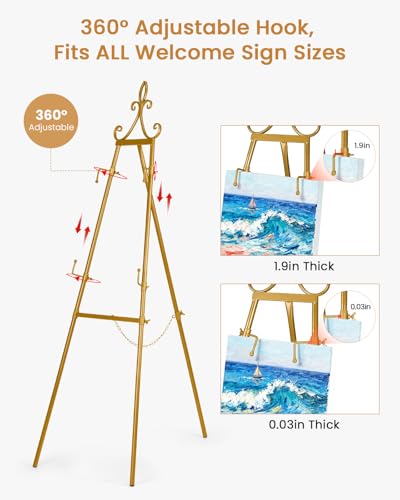 2 Pack Gold Easel Stand for Sign, 53.9" Heavy Duty Metal Display Easel with Storage Bag, Adjustable Art Easel for Wedding Sign, Welcome Sign, Picture - color: 2Pack Gold Iris