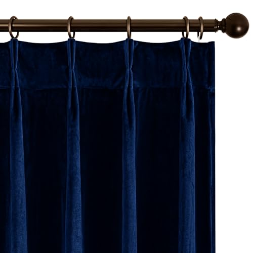 Joydeco Pinch Pleated Velvet Curtains 90 Inch Long 2 Panel Set for Living Room Bedroom, Back Tab Blackout Drapes with Adjustable Hooks (40”W x90”L,Royal Blue) - color: Royal Blue, size: 40"W x 90"L (Pack of 2)