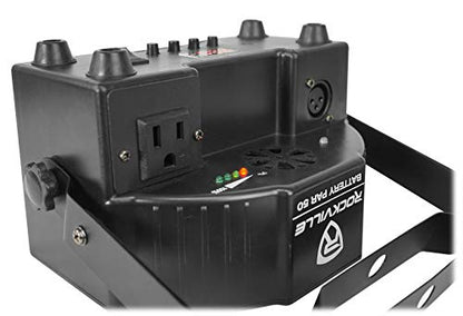 Rockville Battery PAR 50 Rechargeable LED DMX DJ Club Wash Up-Light, 4-Pack | Wireless Remote, 8-10 Hour Battery, 18x1W RGB LED, 7 DMX Ch, Sound Activated, 25 Degree Beam, Fan Cooled, Black