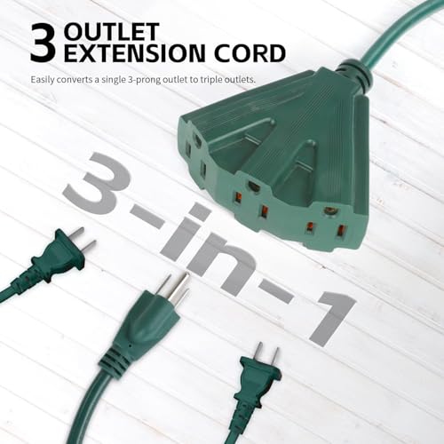 MaxWorks 51202 Heavy Duty 3-Ft Extension Cord (3 Pack), 16/3 SJTW, 3-Outlet, 125V/15A/1875W, ETL Approved, Indoor/Outdoor Use, Green – Converts 1 Outlet to 3 - size: 3-Pack
