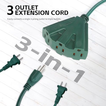 MaxWorks 51202 Heavy Duty 3-Ft Extension Cord (3 Pack), 16/3 SJTW, 3-Outlet, 125V/15A/1875W, ETL Approved, Indoor/Outdoor Use, Green – Converts 1 Outlet to 3 - size: 3-Pack