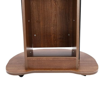 Lectern Podium Stand, Mobile Height Adjustable Church Classroom Lecture Portable Presentation Concert Podium with 4 Universal Wheels Adjustable Angle 0-90° Standing Laptop Cart - color: Brown(23.62w*14.57hin)