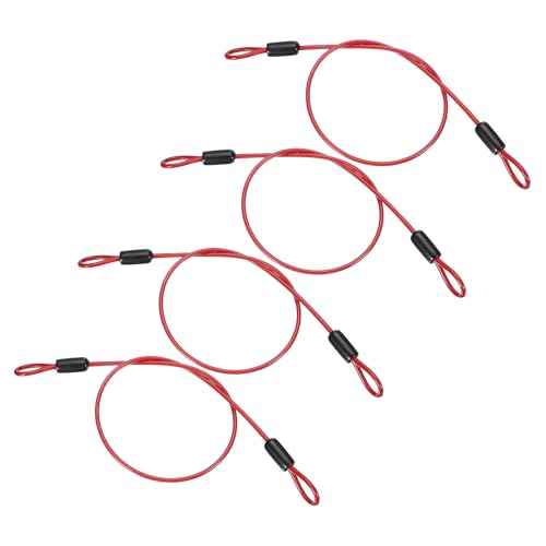 PATIKIL 1/8" Dia Vinyl Coated Stainless Steel Cable with Loops, 4 Pcs 1.6ft (20") Flexible Wire Rope Security Chain Lanyard Lock for Outdoor Stage Lighting Luggage Lock, Red - color: Red, size: 1/8"x1.6 ft