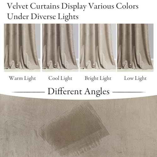 KGORGE Taupe Velvet Curtains 96 inches 2 Panels, Elegant Velvet Blackout Curtains for Bedroom Living Room, Soft Room Darkening Thermal Insulating Window Drapes, Back Tab Rod Pocket, W 52 x L 96 | Soft Darkening Thermal Insulating Window Drapes for Living