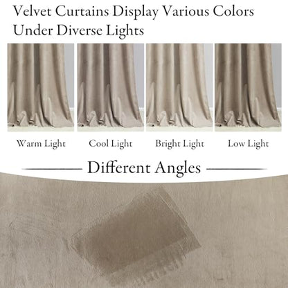 KGORGE Taupe Velvet Curtains 96 inches 2 Panels, Elegant Velvet Blackout Curtains for Bedroom Living Room, Soft Room Darkening Thermal Insulating Window Drapes, Back Tab Rod Pocket, W 52 x L 96 | Soft Darkening Thermal Insulating Window Drapes for Living
