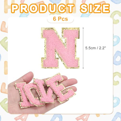 MECCANIXITY Chenille Letter Patches 2.2" Self Adhesive Alphabet N Stick on Embroidered Patch Sew on Letter Stickers Applique for Repairing Clothing Jeans Shoes Hats DIY(Pink, Pack of 6) - style: Letter-N