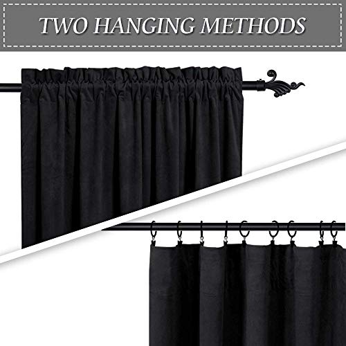 RYB HOME Black Velvet Curtains 63 inches Long - Super Soft Light Heat Block Blackout Small Window Treatment Panels for Bedroom Living Room Dining Backdrop, W 52 x L 63 inch, 2 Panels - color: Black, size: 52"W x 63"L (Pack of 2)