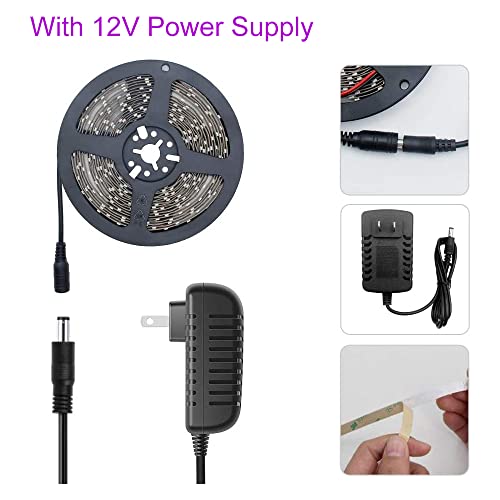 LED UV Black Light Strip Kit, Ultraviolet 16.4FT/5M 3528 300LEDs, 395nm-405nm Blacklight for DJ Bar Club Party Decor Night Fishing with 12V Power Supply - size: 12V Non-Waterproof - 16.4 ft