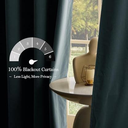 NICETOWN Stone Blue Velvet 100% Blackout Curtains 96 inch Long 2 Panels, 52 X 96 Energy Saving UV Protection Sun Blocking Window Treatments & Drapes for Bedroom Living Room and Nursery, 8 feet Length - color: 100% Blackout - Stone Blue, size: 52"W x 96"L