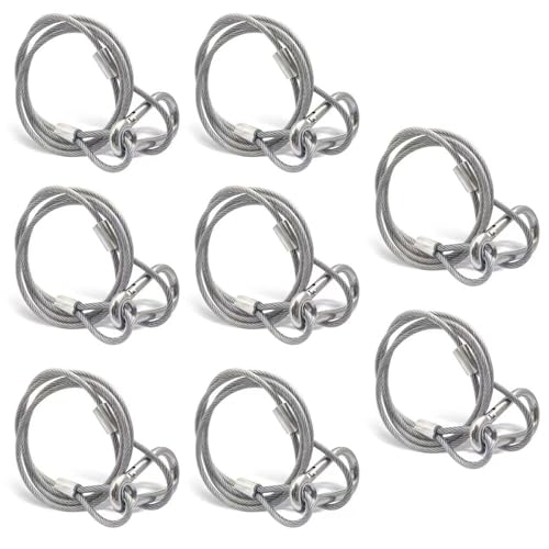 PVC Coated 304 Stainless Steel Security Safety Cable | 3mm / 1/8 In Diameter, 33.4 In Length, 110 Lbs Max Load, Pack of 8, Anti Theft For DJ Stage Light, Bike & Gate Security - size: 8 PCS