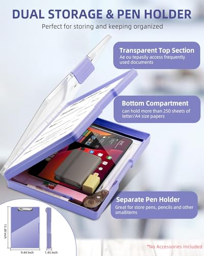 Clipboard with Storage, Nurse Dry Erase Clip Board, 8.5x11, Light Purple | Dual Compartments, Clearview Dry Erase Panel, High Capacity Storage, Heavy Duty, Pen Holder, Side Opening, School/Office Use - color: Light Purple