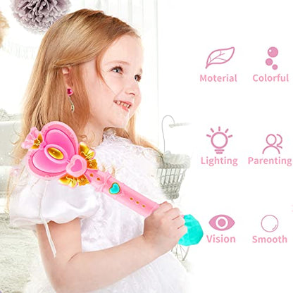 Bubble Wand for Kids Princess Heart Bubble Machine Blower Maker Wand with Light Easter Christmas Basket Stocking Stuffers Outdoor Toys Gifts for 3 4 5 6 7 8 Years Old Toddlers Little Girls - color: Light Pink