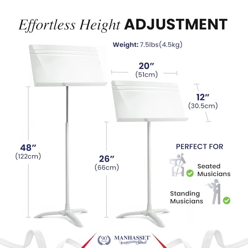 Manhasset 48 Symphony Music Stand for Sheet Music - Model 4801WHI - color: White, Glossy, size: Pack of 1