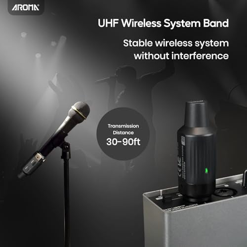 AROMA Wireless XLR Transmitter and Receiver, UHF Wireless Microphone Audio System for Dynamic Mics PA Mixer