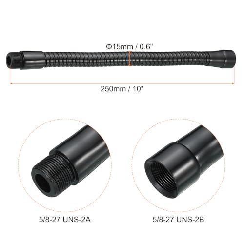 PATIKIL 10" Microphone Gooseneck, 5/8"-27 Thread Metal Universal Hose Flexible Arm Gooseneck Tube Extension for Multifunction DIY, Black - color: Black, size: 10"