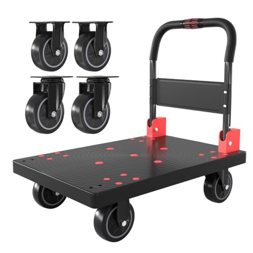 WUD Push Cart, Folding Mobile Platform Trolley,Thickened and Reinforced, 360° Swivel Wheels, 28.7 “L x 19.3 ”W, 661 lb.Black Dolly cart with Wheels - color: Black, size: Small