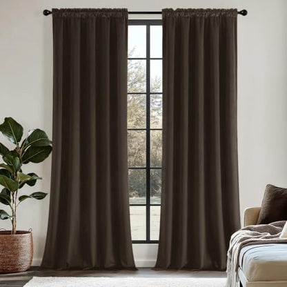 MIULEE Brown Velvet Curtains 84 Inch Long 2 Panels, W40 x L84 | Luxury Super Soft, Thermal Insulated, Room Darkening Drapes, Rod Pocket Design, Window Curtains for Bedroom Living Room - color: Brown, size: 40"W x 84"L (Pack of 2)