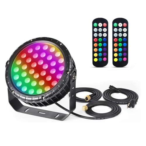 Linkable LED Wall Washer Light with RF Remote, 144W RGBW Color Changing Outdoor Landscape Spotlights, Waterproof Round Stage Lights for Club, Bar, Wedding, Show, Party, Event, Disco