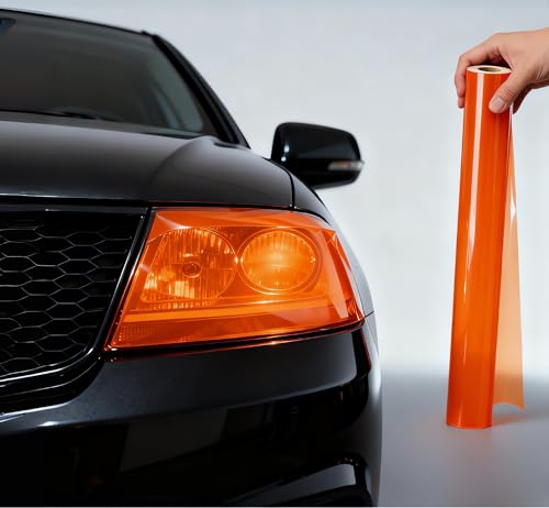 12” X 48” Tint Vinyl Film Sticker Sheet Roll for Car Headlight, Tail Lights, Fog Lights with Squeegee + Cutter (Neon Orange) - color: Neon Orange