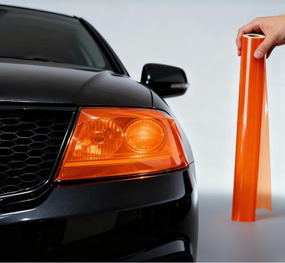 12” X 48” Tint Vinyl Film Sticker Sheet Roll for Car Headlight, Tail Lights, Fog Lights with Squeegee + Cutter (Neon Orange) - color: Neon Orange