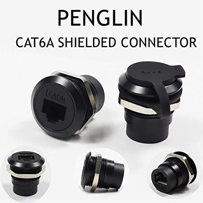 PENGLIN 2Pack RJ45 Shielded Panel Mount Coupler,CAT6A Bulkhead Adapter | CAT6a Pass-through RJ45 Coupler,Female to Female Coupler,Waterproof & Dustproof,Compatible with Cat6a/6/5e Cables - size: 2PCS CAT6A SHIELDED