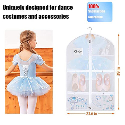 Clear PVC Dance Costume Bags(3 Pack),Garment Bag 40 Inch for Dance Competitions Cheerleading,Hanging Clothes Travel Dance Bags with 4 Pockets.Dance Essentials Cheer Bag for Girls Kids Recitals Dresses - size: 40"