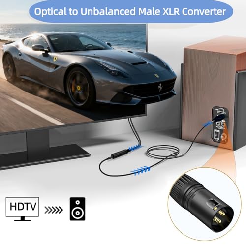 192KHz DAC Optical to XLR Converter,Optical Audio Cable to Unbalanced Male XLR Audio Cord Adapter,Digital to Analog Audio Converter for HDTV,DVD,Set-top Boxes(O-ptical to XL R Only) Cable -3.3FT - size: 3.3FT