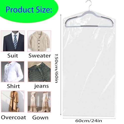 15 Pack (24 x 60 In) Plastic Clear Clothes Covers,Dry Cleaners Bags Hanging Clothing Covers Clear Garment Bags Hanging Dust-proof Clothing Protector Covers for Home Storage Clothing Stores & Travel. - size: 24*60