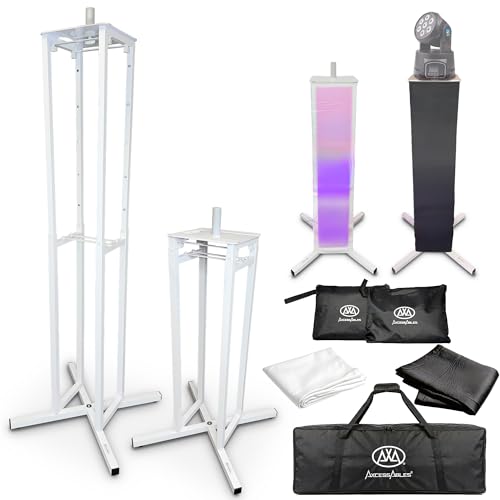 AxcessAble Two (2) Moving Head Light Totem Stands with White/Black Scrims, Portable DJ Lighting or Stands with Carrying Bag and EVA Pads – Adjustable Height Up to 70.5" (2-Stand Pack) - color: White Stand