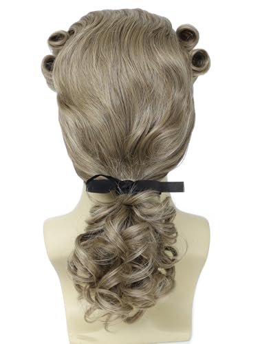 Adequate Men's Colonial Judge Wig, 18th Century Gentleman Curly Wig with Ribbon, Historical Wig for George Washington Halloween Cosplay Costume Party (Blonde) - color: C-Blonde