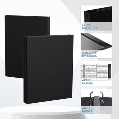 Sheet Music Folder, Piano Sheet Music Binder 4 Page Expand, A4 Size 52 Pages Capacity, Writable Choir Folder for Holding Sheet Music and Storing Files, Black - style: 4 Page Music Folders