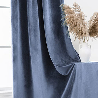PLEASANT BOULEVARD Stone Blue Velvet Curtains 63 inch Long Heavyweight Blackout Curtains Rod Pocket Thermal Insulated Darkening Window Drapes for Bedroom Living Room, W52 x L63, 2 Panels - color: Stone Blue, size: 52"W x 63"L (Pack of 2)