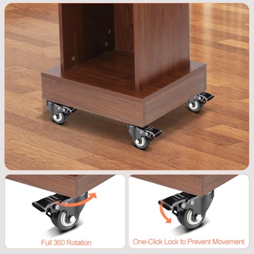 Wooden Podium with Wheels, 49 in Wooden Portable Lectern Stand with Storage Shelf, Rolling Lectern Podium Cart, Mobile Pulpit for Churches Classroom Office Hostess Stand - size: With Wheels