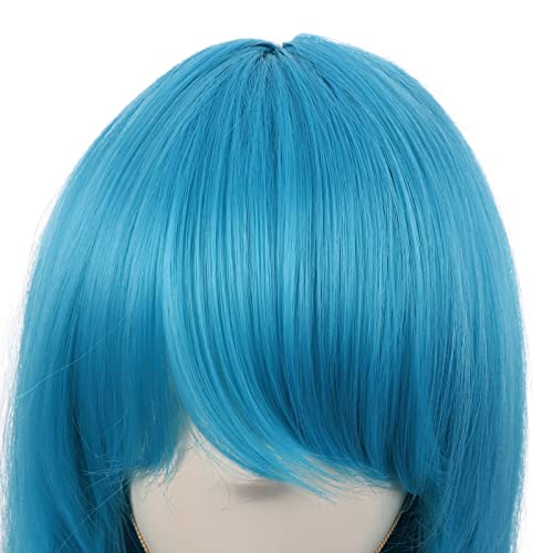 MapofBeauty 28 Inch Long Curly Hair Costume Cosplay Wig, Cyan Blue | 70 cm Wig, Women, Side Bangs, Fashion - color: Cyan Blue