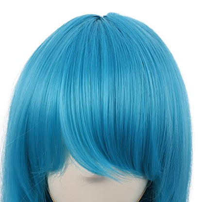 MapofBeauty 28 Inch Long Curly Hair Costume Cosplay Wig, Cyan Blue | 70 cm Wig, Women, Side Bangs, Fashion - color: Cyan Blue