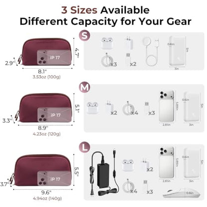 FYY Travel Cable Organizer - 8 Compartments, Lightweight, Water Repellent - color: Wine Red, size: (S) 8.1"× 4.7"× 2.9"