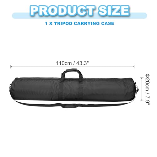 PATIKIL Tripod Carrying Case, 43.3" x 7.9" Heavy Duty Nylon Padded Tripod Bag with Adjustable Shoulder Straps and Handles for Light Stands Umbrellas Tripods Mic Speaker Stand, Black - size: 43.3" x 7.9"