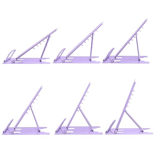 Honagu Small Book Stand Book Holder Metal Desk Book Stand for Reading Hands Free, Adjustable Cookbook Documents Holder, Portable Bookstand for Music Books, Textbook, Recipe, Tablet, Ipad (Purple) - color: Purple