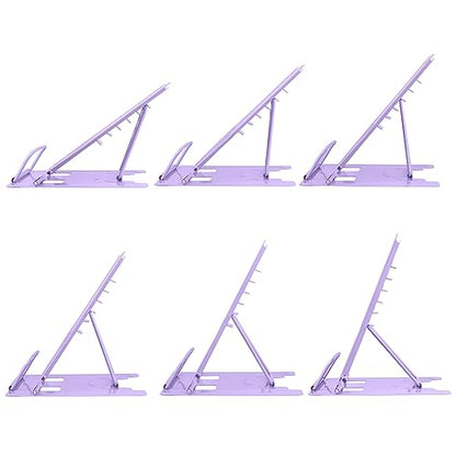Honagu Small Book Stand Book Holder Metal Desk Book Stand for Reading Hands Free, Adjustable Cookbook Documents Holder, Portable Bookstand for Music Books, Textbook, Recipe, Tablet, Ipad (Purple) - color: Purple
