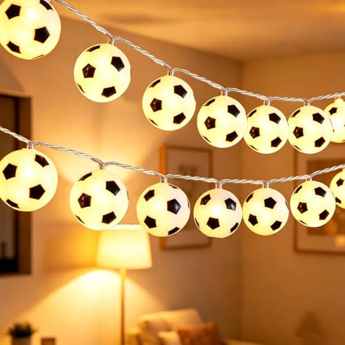 Soccer Ball String Lights,20 LED Soccer Fairy Lights for Sport Party Decor | 10FT 20 LED Soccer Ball String Lights Decor for Game Day Sports Party - style: Soccer Ball Lights