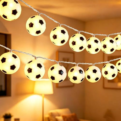 Soccer Ball String Lights,20 LED Soccer Fairy Lights for Sport Party Decor | 10FT 20 LED Soccer Ball String Lights Decor for Game Day Sports Party - style: Soccer Ball Lights