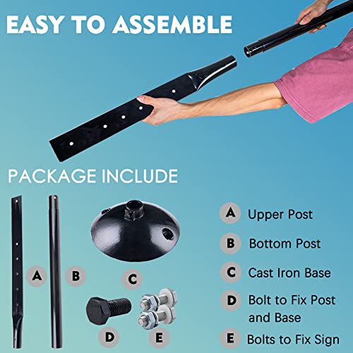 Cast Iron Sign Stand, 48 In Tall Pedestal Post, 14 In Base, Parking, Black | Metal Freestanding pedestal includes stand, base, bolts and nuts for parking, handicap, street and business signs - size: 14"