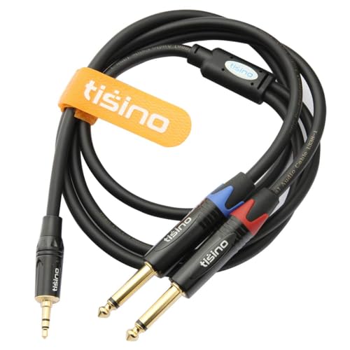 Tisino 1/8" to 1/4" Stereo Cable, Dual 1/4" to 3.5mm Audio Cable, 3.3FT/1m | 1/8" TRS Stereo to Dual 1/4" TS Mono Audio Y-Splitter Cable for Phone, Mixer, Speaker, Amp, Gold-Plated 20 AWG OFC - size: 3.3 feet
