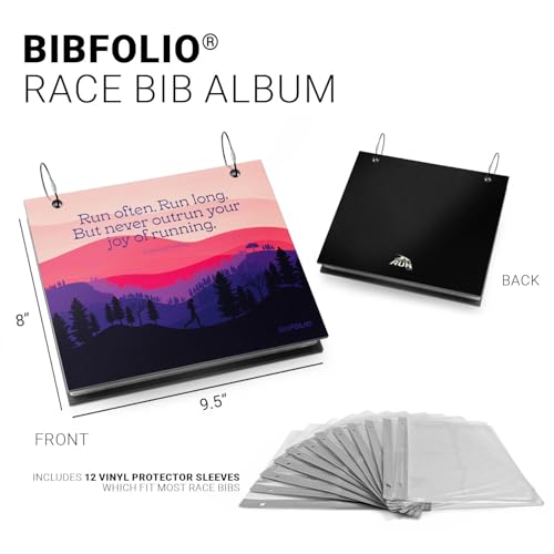 Gone For a Run BibFOLIO Race Bib Album - Joy of Running - 9.5x8 | Wood Cover, Twist Cable Rings, Race Bib Holder, Holds Up to 100 Bibs, Includes 12 Vinyl Sleeves, Marathon Runner Gift - color: Joy Of Running