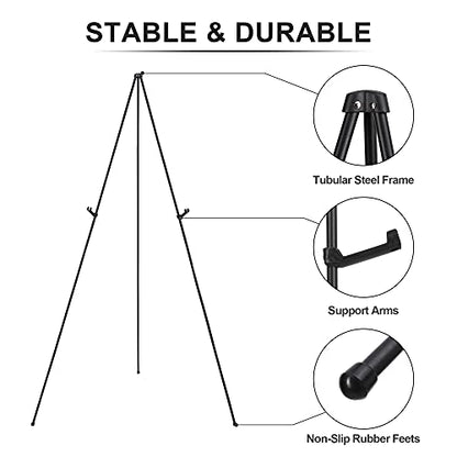 Easel Stand for Wedding Sign & Poster Display 63'' Portable Art Easel for Floor Adjustable Metal Easel Black - style: Black