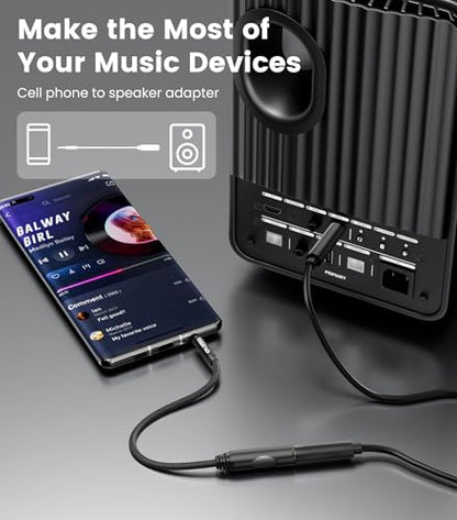Tisino 1/4 to 3.5mm Adapter, 1/4" Female to 1/8" Male Stereo Audio Adapter for Headphone, Amplifiers, Guitar, Amp etc. - 1ft/30cm | 3.5mm to 6.35mm Headphone Jack Converter for Amp/Guitar/Speaker/Mixing Console, Gold-Plated TRS Audio Extension Adapter - s